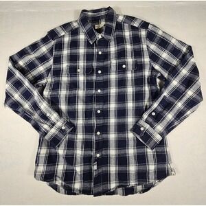 Bridge & Burn Mens Navy Blue White Plaid Flannel Button Down Shirt Large